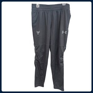 Under Armour Project Rock Mens Black Track Pant Brahma Bull Logo Loose Fit Large